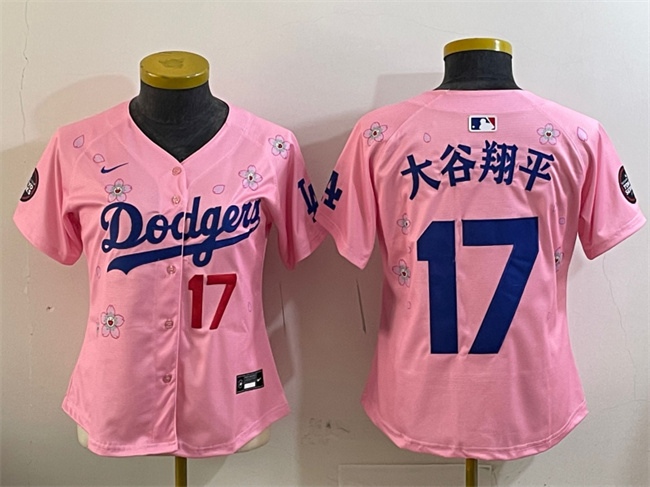 Women's Los Angeles Dodgers #17 大谷翔平 Pink 2025 Tokyo Series Limited Stitched Baseball Jersey(Run Small)