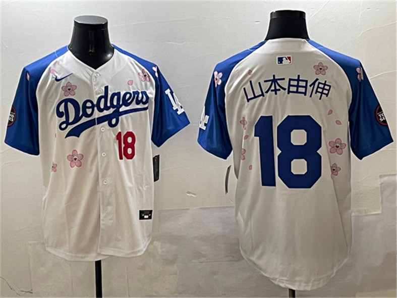Men's Los Angeles Dodgers #18 山本由伸 White Royal 2025 Tokyo Series Limited Stitched Baseball Jersey