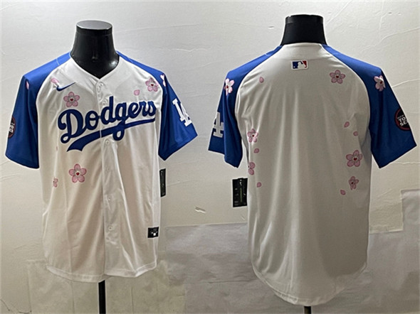 Men's Los Angeles Dodgers Blank White Royal 2025 Tokyo Series Limited Stitched Baseball Jersey
