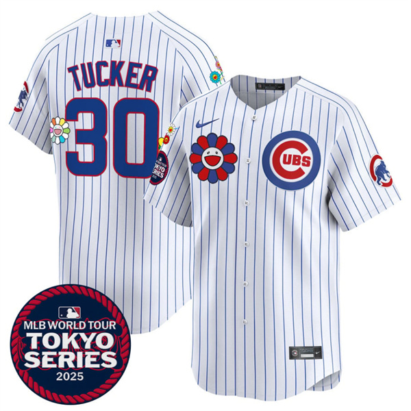 Men's Chicago Cubs #30 Kyle Tucker White 2025 Tokyo Series Limited Stitched Baseball Jersey