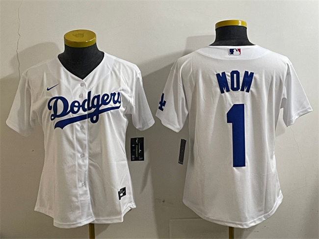 Women's Los Angeles Dodgers #1 Mom White Cool Base Stitched Baseball Jersey(Run Small)