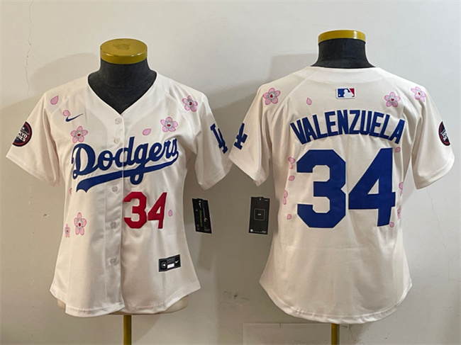 Women's Los Angeles Dodgers #34 Fernando Valenzuela Cream 2025 Tokyo Series Limited Stitched Baseball Jersey(Run Small)