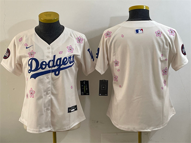 Women's Los Angeles Dodgers Blank Cream 2025 Tokyo Series Limited Stitched Baseball Jersey