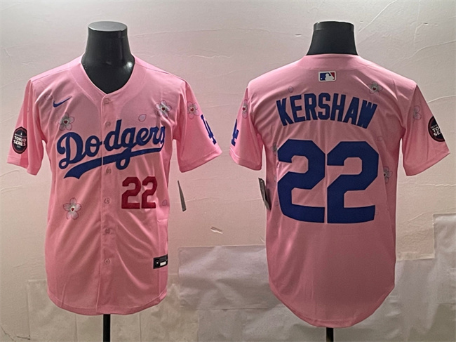 Men's Los Angeles Dodgers #22 Clayton Kershaw Pink 2025 Tokyo Series Limited Stitched Baseball Jersey