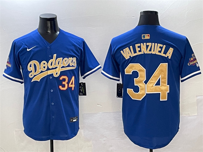 Men's Los Angeles Dodgers #34 Fernando Valenzuela Royal 2025 Gold Collection Limited Stitched Baseball Jersey