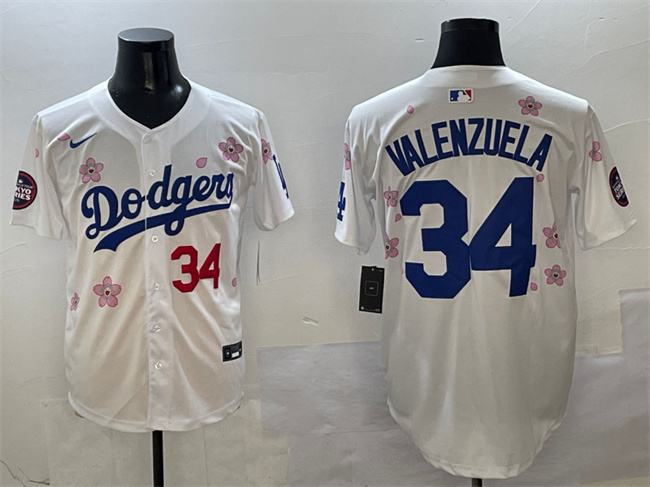 Men's Los Angeles Dodgers #34 Fernando Valenzuela White 2025 Tokyo Series Limited Stitched Baseball Jersey