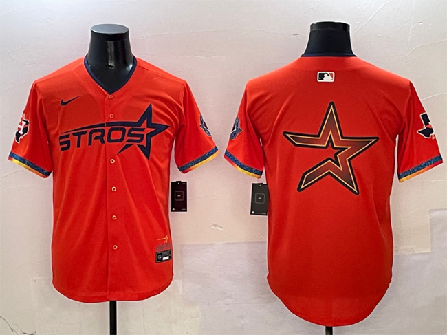 Men's Houston Astros Team Big Logo Orange 2025 City Connect With Texas Patch Limited Stitched Baseball Jersey