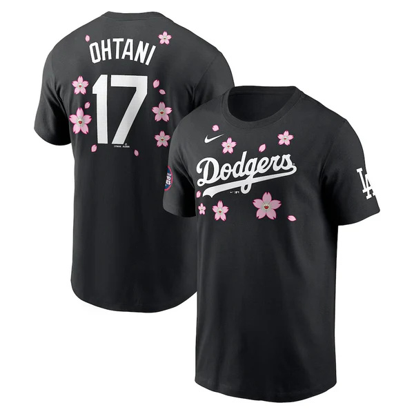 Men's Los Angeles Dodgers #17 Shohei Ohtani Black 2025 Tokyo Series Name & Number T-Shirt