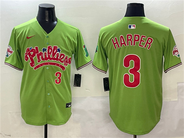 Men's Philadelphia Phillies #3 Bryce Harper Light Green Phanatic Limited Stitched Jersey