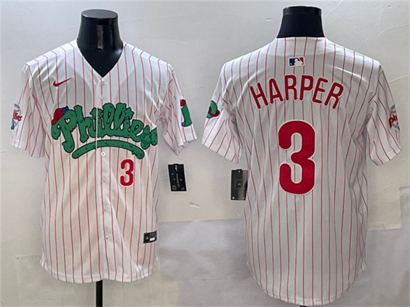 Mens Philadelphia Phillies #3 Bryce Harper White Phanatic Limited Stitched Jersey