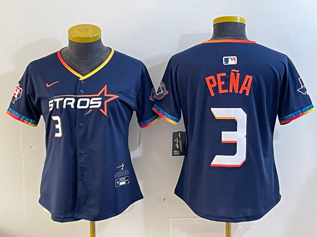 Women's Houston Astros #3 Jeremy Pena Navy 2025 City Connect With Texas Patch Limited Stitched Baseball Jersey(Run Small)