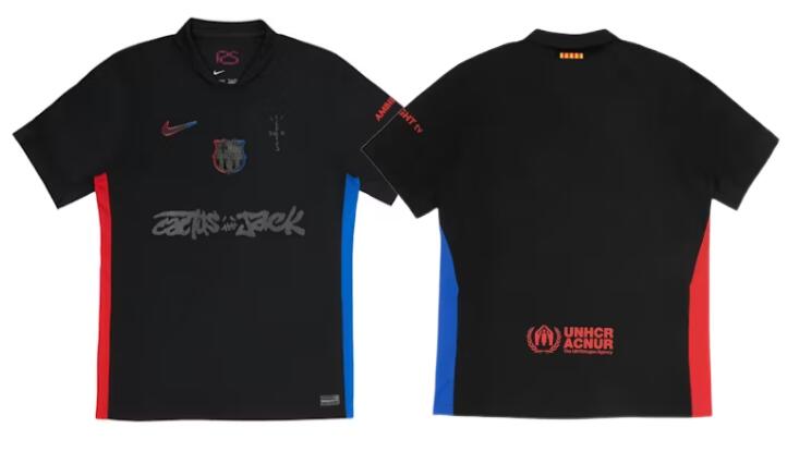 Men's Travis Scott x FC Barcelona 2024/25 Match Away Cactus Jack Jersey Black