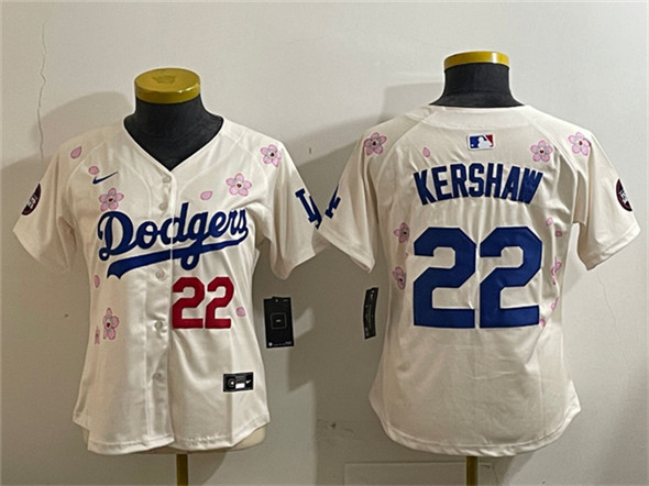 Women's Los Angeles Dodgers #22 Clayton Kershaw Cream 2025 Tokyo Series Limited Stitched Baseball Jersey(Run Small)