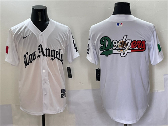 Men's Los Angeles Dodgers Team Big Logo White Mexico 2025 LA Gothic Style With Fernando Patch Vapor Premier Limited Stitched Baseball Jersey