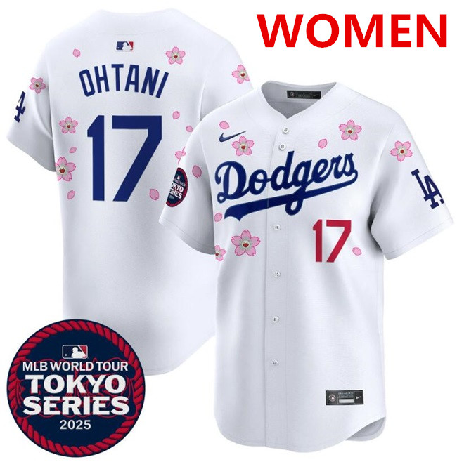 Women's Los Angeles Dodgers #17 Shohei Ohtani White 2025 Tokyo Series Limited Stitched Baseball Jersey(Run Small)