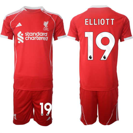 Liverpool #19 ELLIOTT 2025-26 home Red Adidas Soccer Suit Jerseys