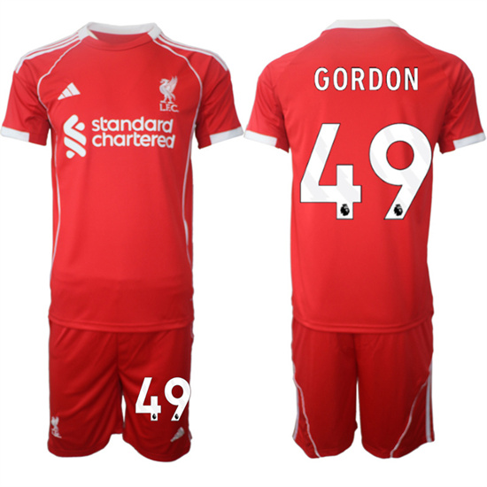 Liverpool #49 GORDON 2025-26 home Red Adidas Soccer Suit Jerseys