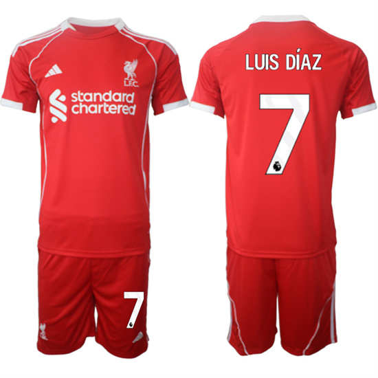 Liverpool #7 LUIS DIAZ 2025-26 home Red Adidas Soccer Suit Jerseys