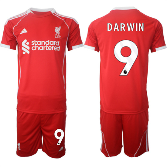 Liverpool #9 DARWIN 2025-26 home Red Adidas Soccer Suit Jerseys