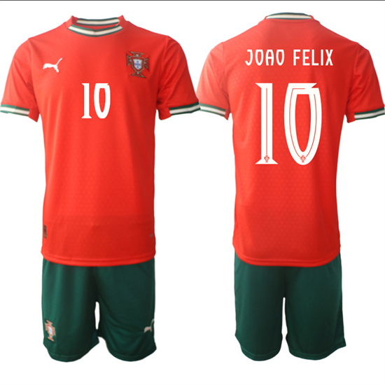 Men's Portugal #10 JOAO FELIX 2025-26 home Red Soccer Suit Jerseys