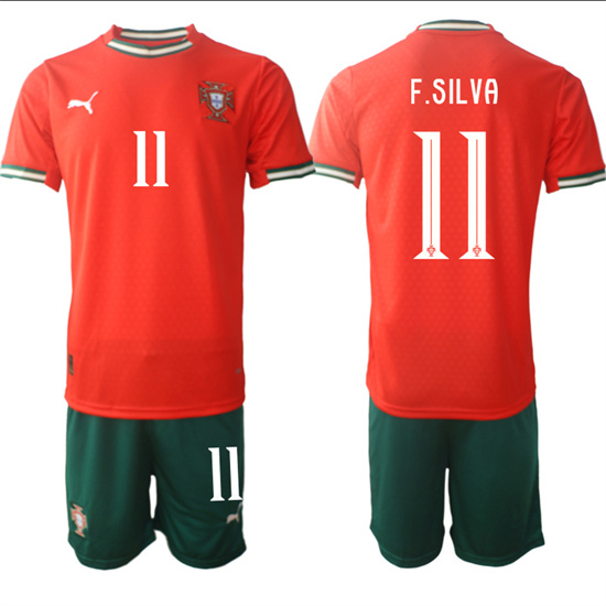 Men's Portugal #11 F.SILVA 2025-26 home Red Soccer Suit Jerseys