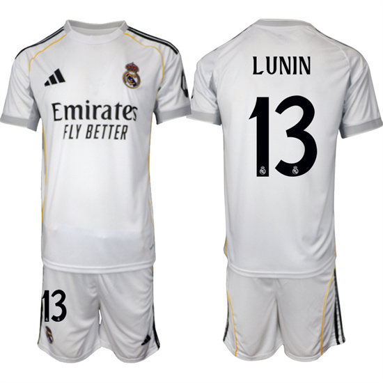 Real Madrid #13 LUNIN 2025-26 home White Adidas Soccer Suit Jerseys