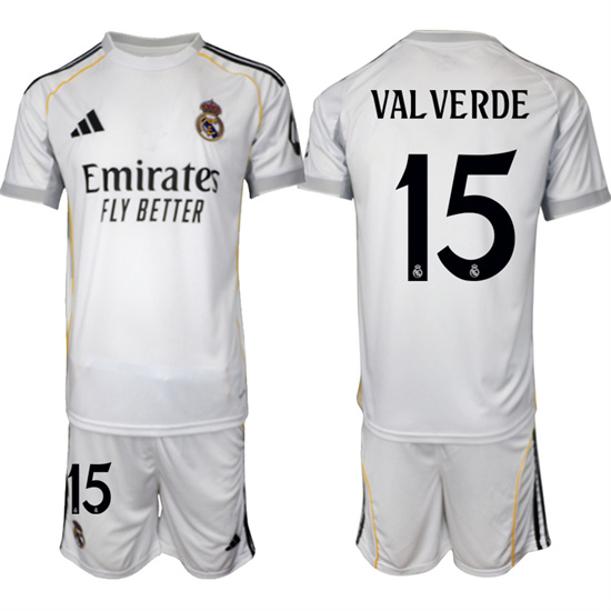 Real Madrid #15 VALVERDE 2025-26 home White Adidas Soccer Suit Jerseys
