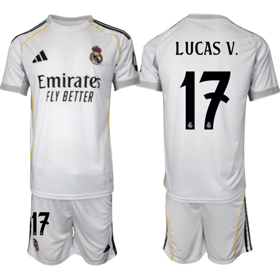 Real Madrid #17 LUCAS V. 2025-26 home White Adidas Soccer Suit Jerseys