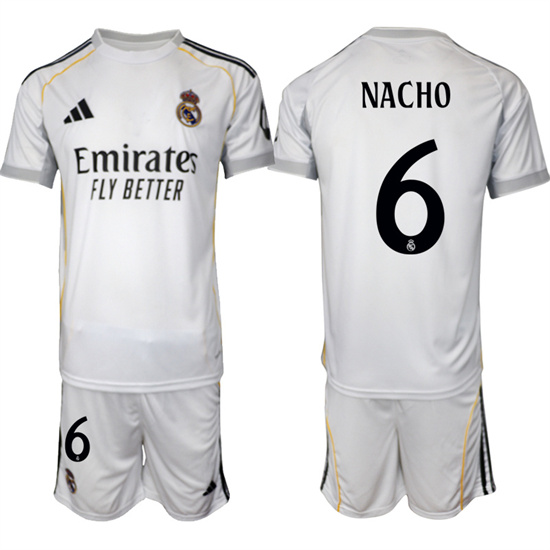 Real Madrid #6 NACHO 2025-26 home White Adidas Soccer Suit Jerseys