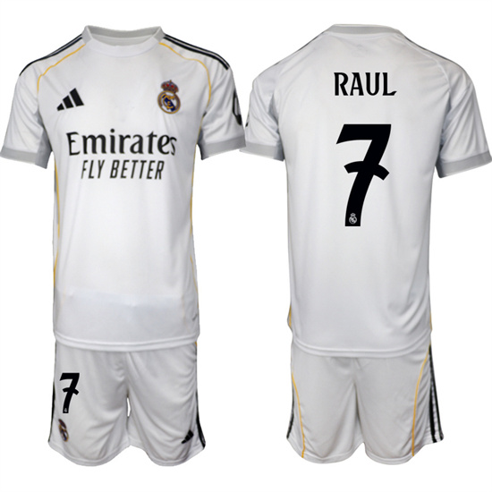 Real Madrid #7 RAUL 2025-26 home White Adidas Soccer Suit Jerseys