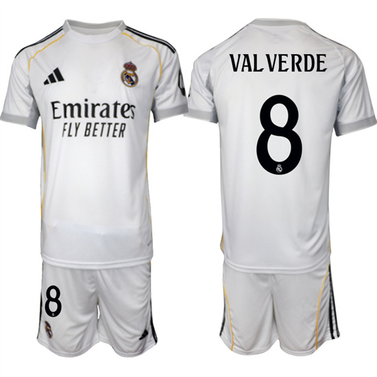 Real Madrid #8 VALVERDE 2025-26 home White Adidas Soccer Suit Jerseys