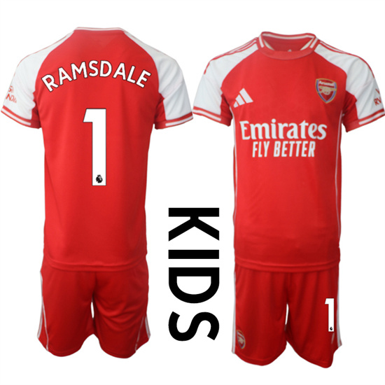 Youth Arsenal #1 RAMSDALE 2025-26 home Red Soccer Kids suit jerseys