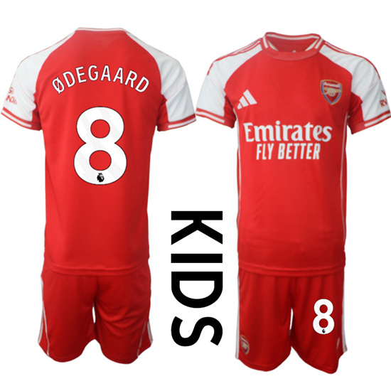 Youth Arsenal #8 ODEGAARD 2025-26 home Red Soccer Kids suit jerseys