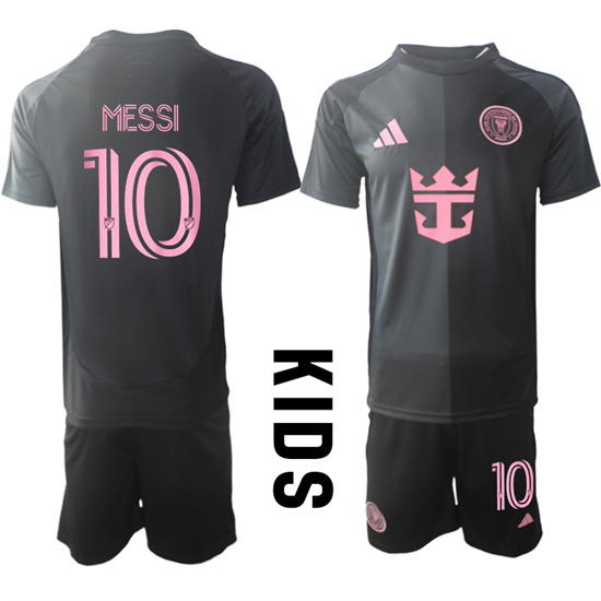 Youth Inter Miami CF #10 MESSI 2025-26 Away Black Adidas Soccer Kids Suit jerseys