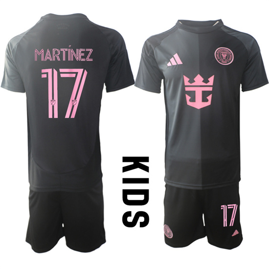 Youth Inter Miami CF #17 MARTINEZ 2025-26 Away Black Adidas Soccer Kids Suit jerseys