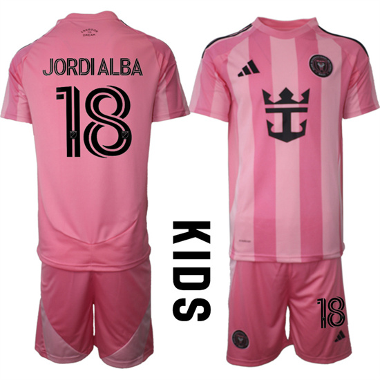 Youth Inter Miami CF #18 JORDIALBA 2025-26 Home Pink Adidas Soccer Kids Suit jerseys