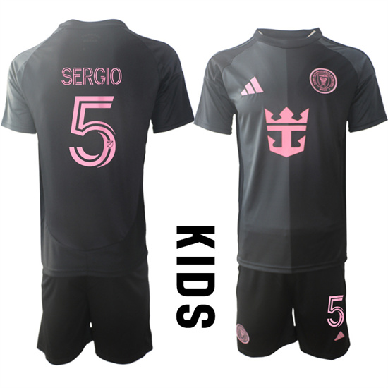 Youth Inter Miami CF #5 SERGIO 2025-26 Away Black Adidas Soccer Kids Suit jerseys