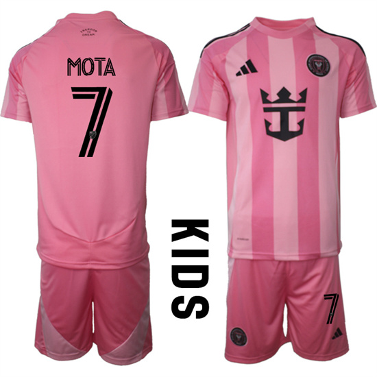 Youth Inter Miami CF #7 MOTA 2025-26 Home Pink Adidas Soccer Kids Suit jerseys