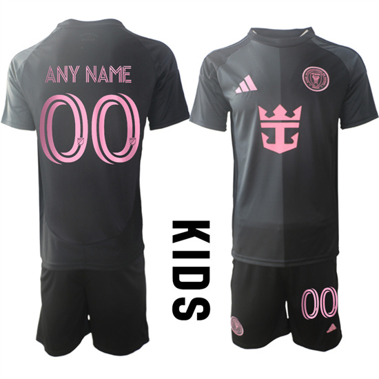 Youth Inter Miami CF Custom Any Name And Number 2025-26 Away Black Adidas Soccer Kids Suit jerseys