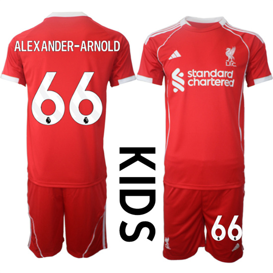 Youth Liverpool #66 ALEXANDER-ARNOLD 2025-26 home Red Adidas Soccer Kids Suit Jerseys