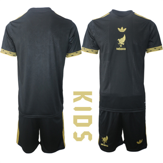 Youth Mexico de Oro Blank 2025-26 México de Oro Third Away Black Gold Short Sleeve Match Soccer Kids Suit Jersey