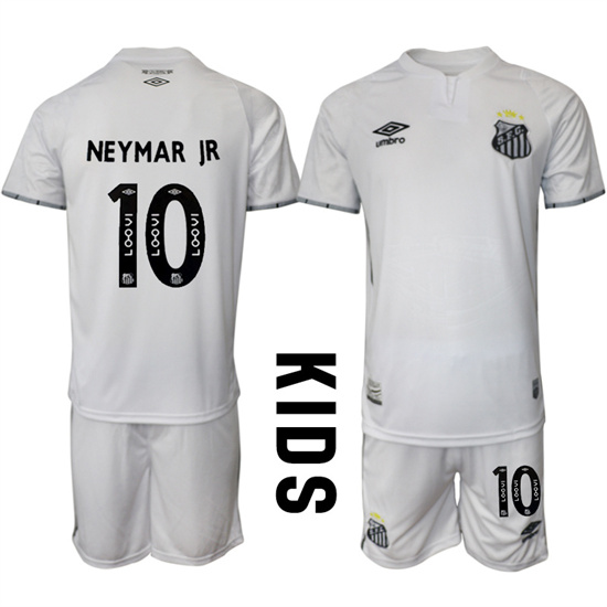 Youth Santos FC #10 NEYMAR JR 2025-26 home White Umbro Soccer Kids Suit Jerseys