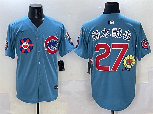 Men's Chicago Cubs #27 木也 Blue 2025 Tokyo Series 2nd Alternate Limited Stitched Baseball Jersey