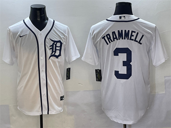 Men's Detroit Tigers #3 Alan Trammell White Cool Base Stitched Baseball Jersey