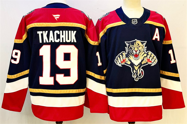 Men's Florida Panthers #19 Matthew Tkachuk Black 2024-25 Home With A Patch Stitched Hockey Jersey