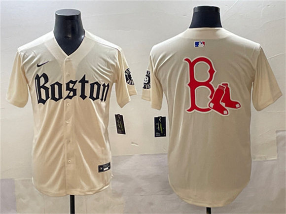 Men's Boston Red Sox Team Big Logo Cream Gothic Vapor Limited Stitched Baseball Jersey