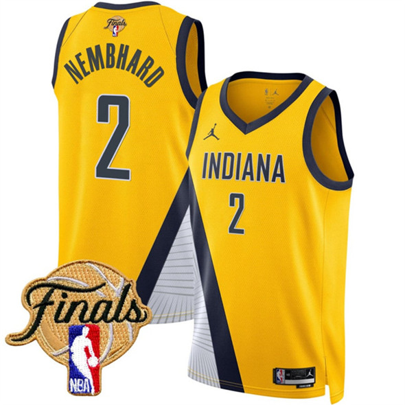 Men's Indiana Pacers #2 Andrew Nembhard Yellow 2025 Finals Statement Edition Stitched Basketball Jersey