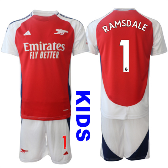 Youth Arsenal #1 RAMSDALE 2024-25 Home Red Kids Soccer Suit Jersey