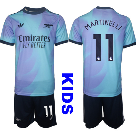 Youth Arsenal #11 MARTINELLI 2024-25 away Blue Kids Soccer Suit Jersey