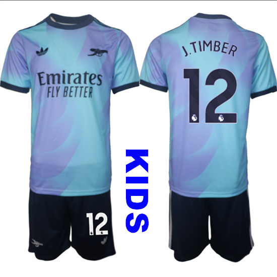 Youth Arsenal #12 J.TIMBER 2024-25 away Blue Kids Soccer Suit Jersey